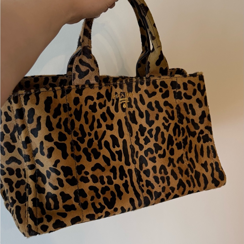 Prada Leopard Print cavallino calf hair Canapa large tote